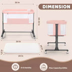 Berceau bébé avec roues – Beige / Gris / Rose, cododo, pour 1 bébé
