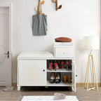 Banc de rangement pour chaussures avec coussin en PU et tiroir amovible