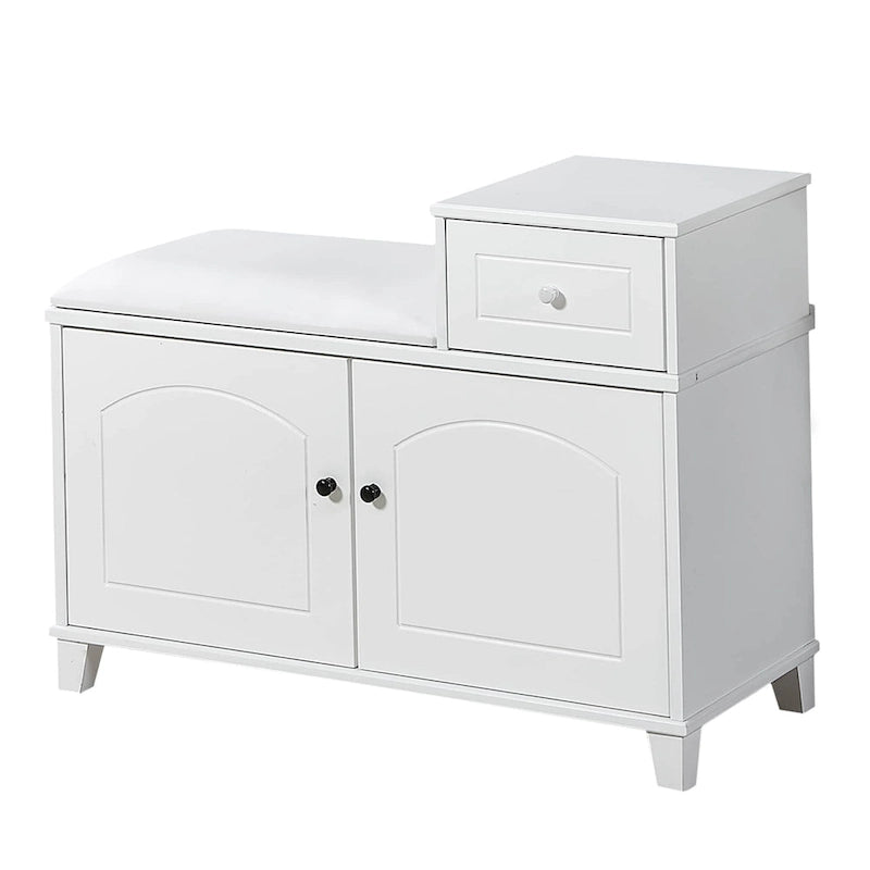 Shoe Storage Bench with PU Cushion and Movable Drawer