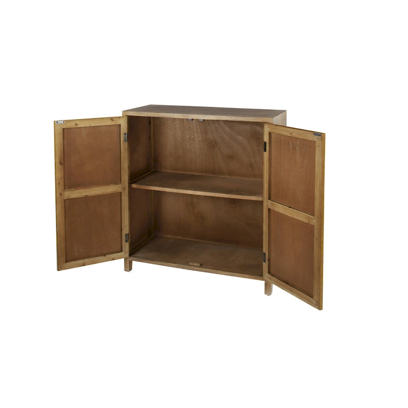 Wood Floral Intricately Carved 1 Shelf and 2 Doors Room Cabinet - Brown