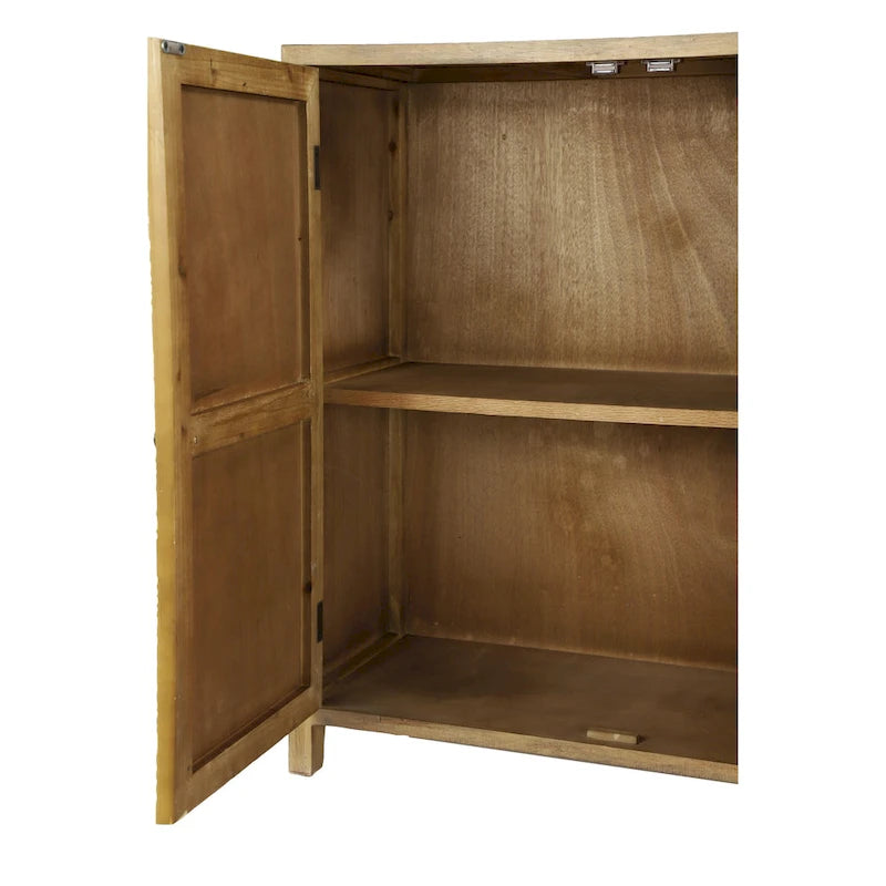 Wood Floral Intricately Carved 1 Shelf and 2 Doors Room Cabinet - Brown