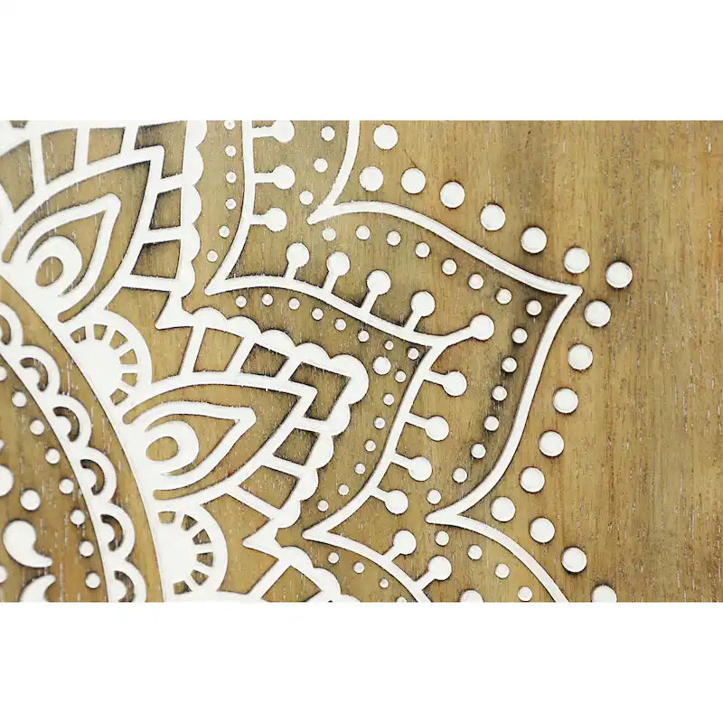 Wood Floral Intricately Carved 1 Shelf and 2 Doors Room Cabinet - Brown