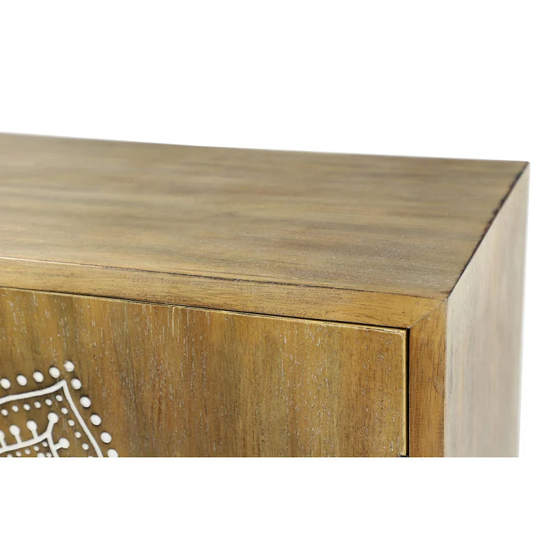 Wood Floral Intricately Carved 1 Shelf and 2 Doors Room Cabinet - Brown