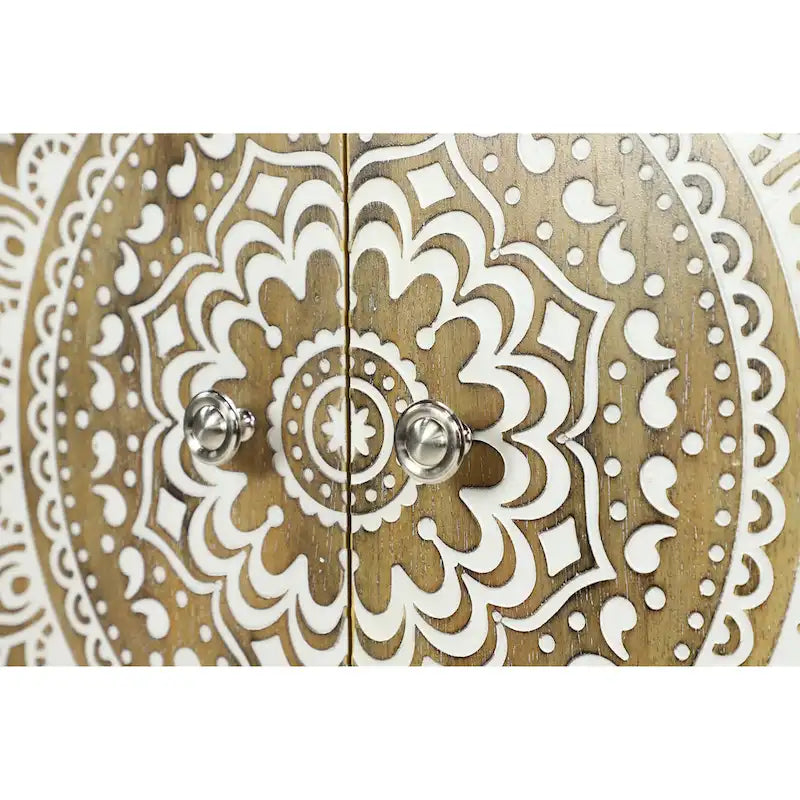 Wood Floral Intricately Carved 1 Shelf and 2 Doors Room Cabinet - Brown