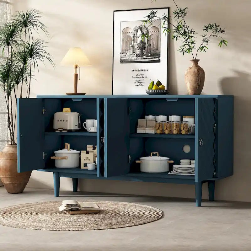 Modern 4-Door Sideboard with Convex Pattern Doors & 2 Silver Handle