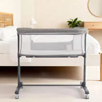 Berceau bébé avec roues – Beige / Gris / Rose, cododo, pour 1 bébé