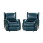 Fauteuil inclinable électrique en cuir véritable avec port USB – Dossier à oreilles et clous décoratifs, ensemble de 2