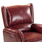Fauteuil inclinable électrique en cuir véritable avec port USB – Dossier à oreilles et clous décoratifs, ensemble de 2