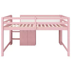 Lit bas mezzanine rose et blanc avec bureau, rangement et tableau blanc - Jumeau, 1 personne