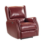 Fauteuil inclinable électrique en cuir véritable avec port USB – Dossier à oreilles et clous décoratifs, ensemble de 2