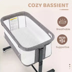 Berceau bébé avec roues – Beige / Gris / Rose, cododo, pour 1 bébé