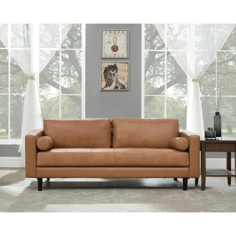 Genuine Mid-Century Leather Sofa Couch for Living Room Luxury Couch Sofa Furniture for Home Office Bedroom