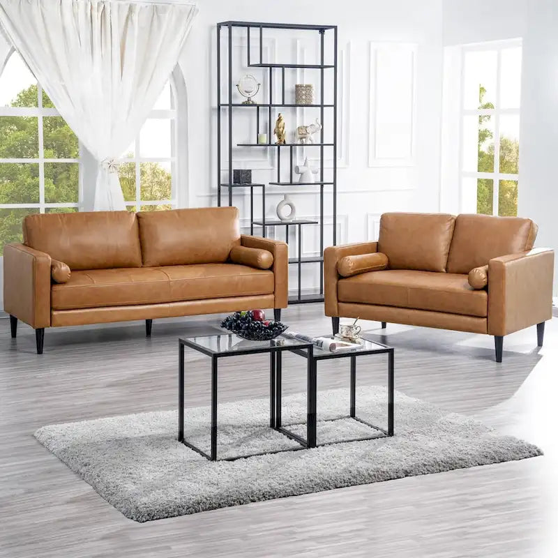 Genuine Mid-Century Leather Sofa Couch for Living Room Luxury Couch Sofa Furniture for Home Office Bedroom