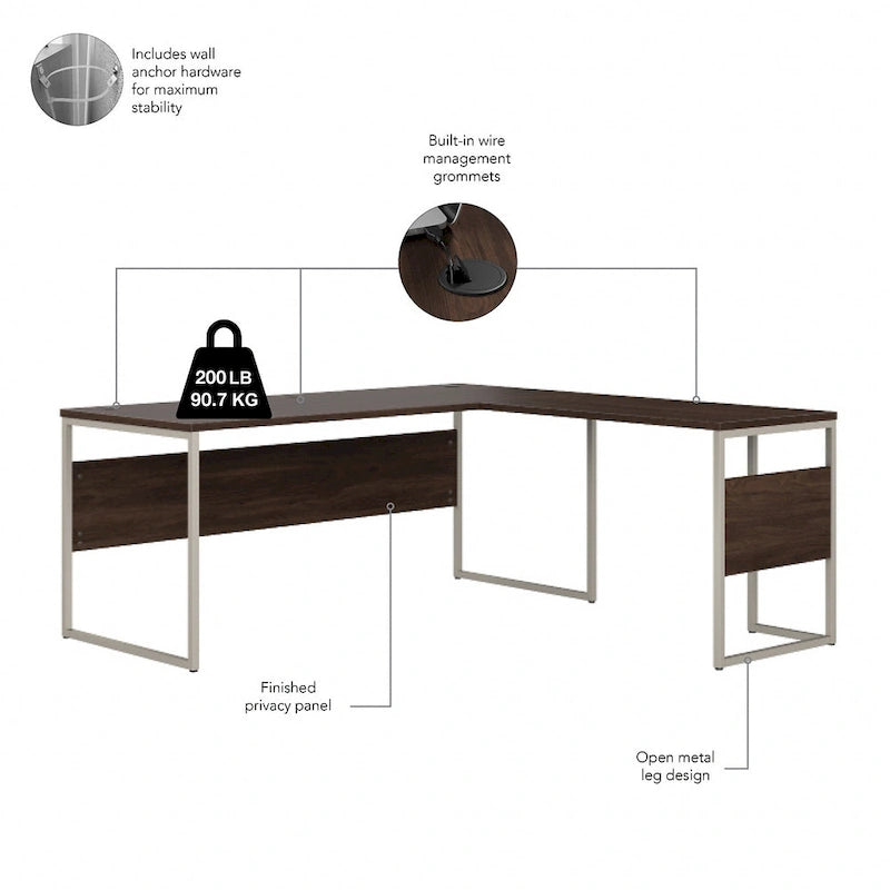 72W x 30D L Shaped Table Desk by