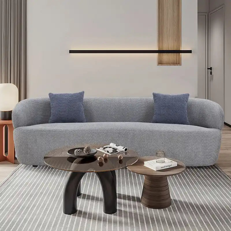 86.61in 3 Seater Modern Curved Upholstered Fabric Sofa Courch