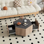 Hexagonal Garden Retro Coffee Table with 2 Drawers