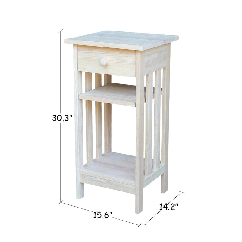 Unfinished Solid Parawood Mission Telephone Stand