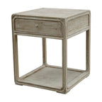 Table d'appoint carrée avec tiroir, 68,5 cm de haut, finition blanc délavé
