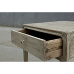 Table d'appoint carrée avec tiroir, 68,5 cm de haut, finition blanc délavé