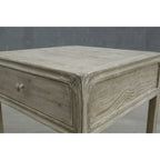 Table d'appoint carrée avec tiroir, 68,5 cm de haut, finition blanc délavé