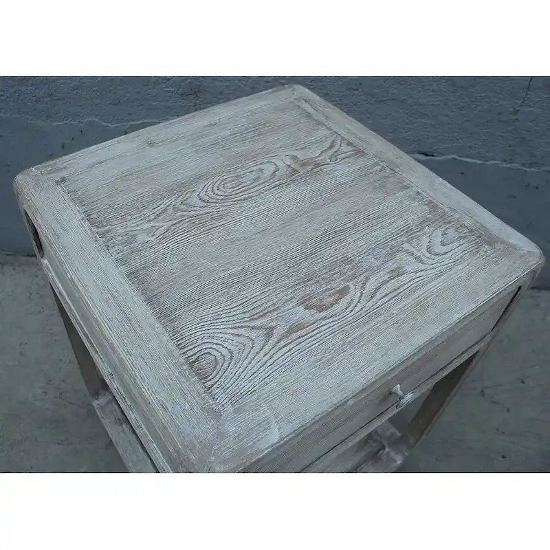 Square Side Table w/Drawer, 27Inch Tall, White Wash
