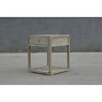 Table d'appoint carrée avec tiroir, 68,5 cm de haut, finition blanc délavé