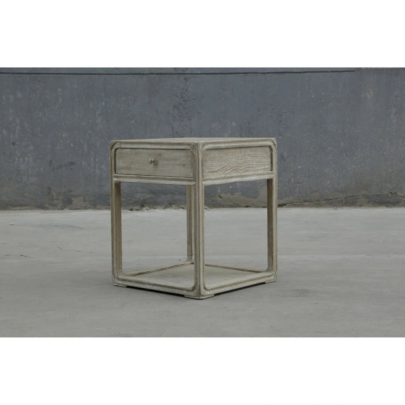 Square Side Table w/Drawer, 27Inch Tall, White Wash