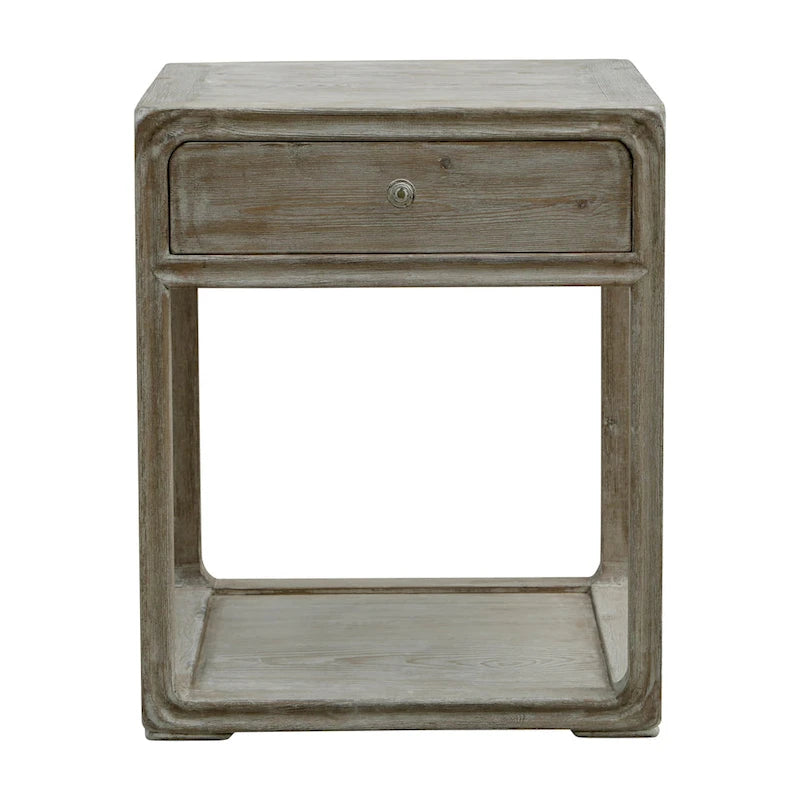 Square Side Table w/Drawer, 27Inch Tall, White Wash