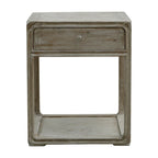 Table d'appoint carrée avec tiroir, 68,5 cm de haut, finition blanc délavé