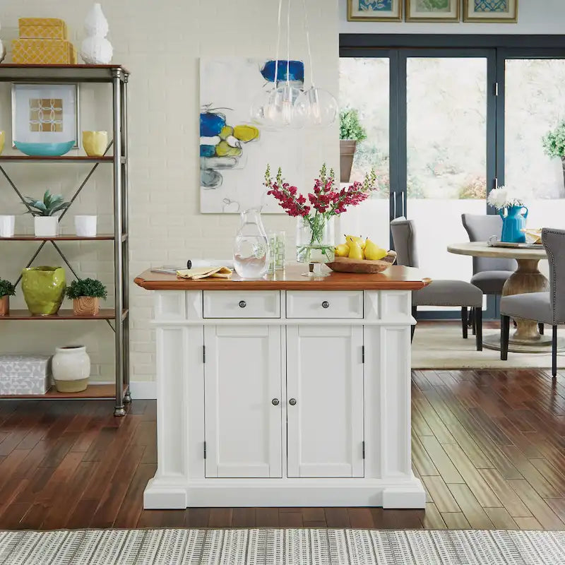 Copper Grove Cannington White Distressed Oak Kitchen Island