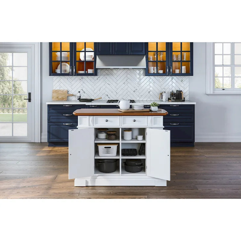 White Distressed Oak Kitchen Island