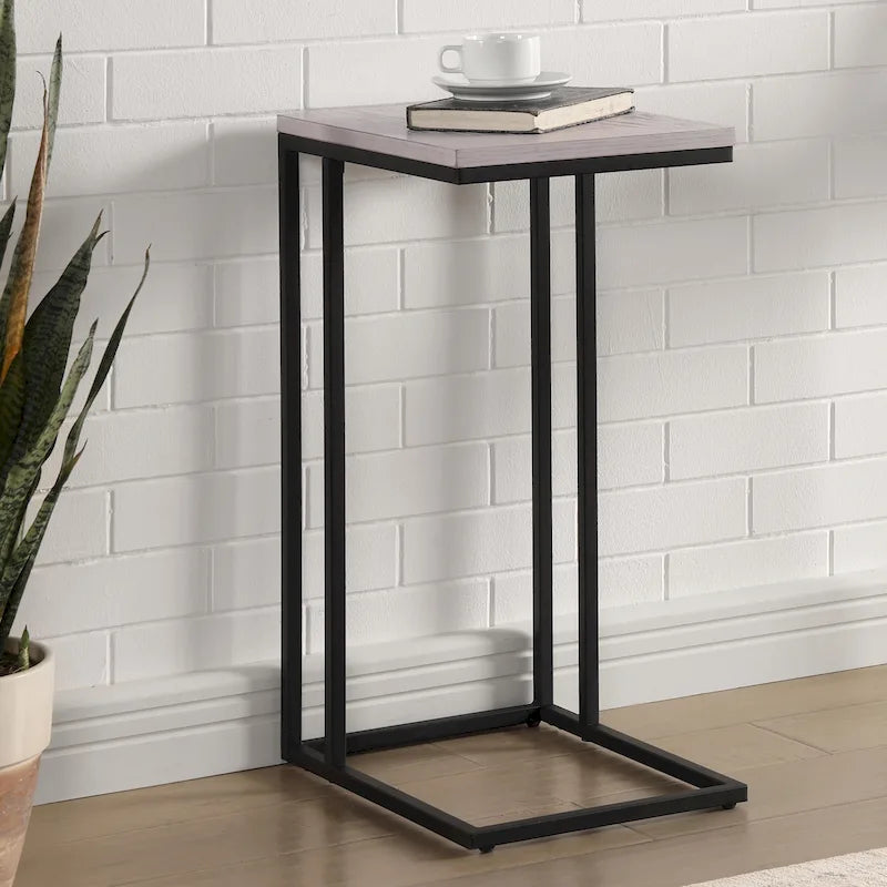 Industrial 16-inch Steel C-shaped Side Table by