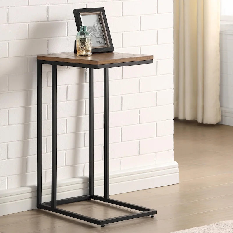 Industrial 16-inch Steel C-shaped Side Table by