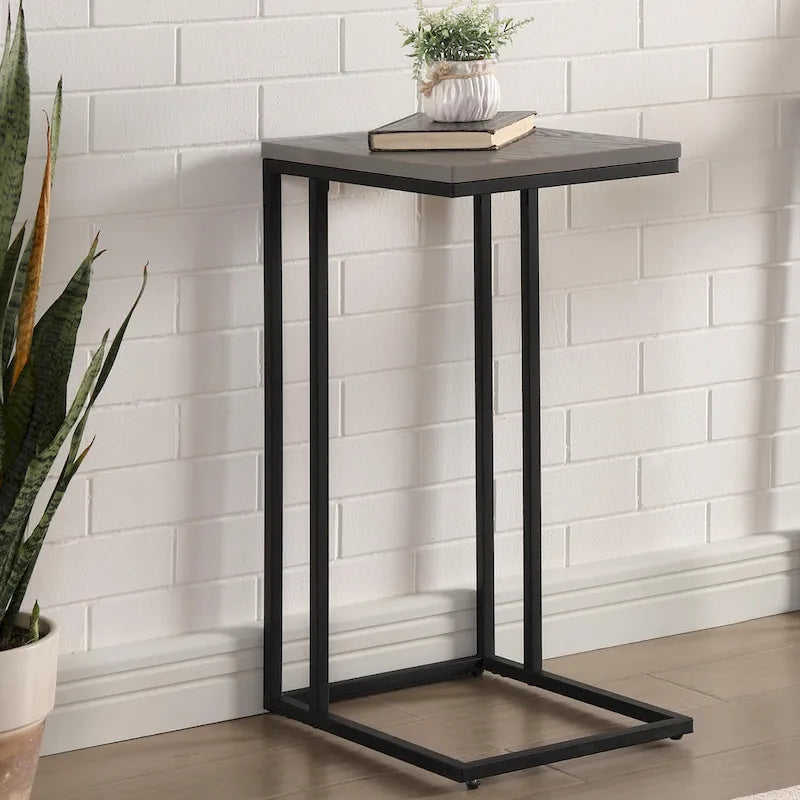 Industrial 16-inch Steel C-shaped Side Table by