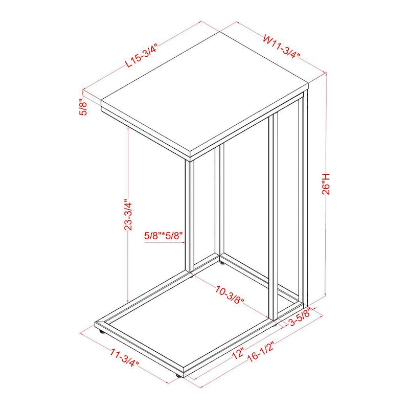 Industrial 16-inch Steel C-shaped Side Table by