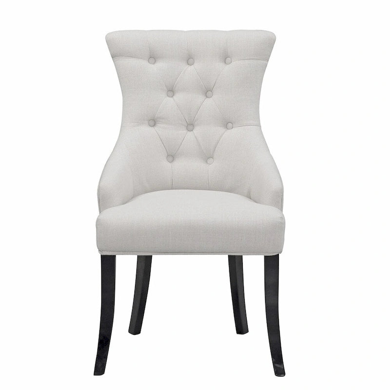 Set of 2 Beige Fabric Dining Chair Wing Chair with Tufted Buttons