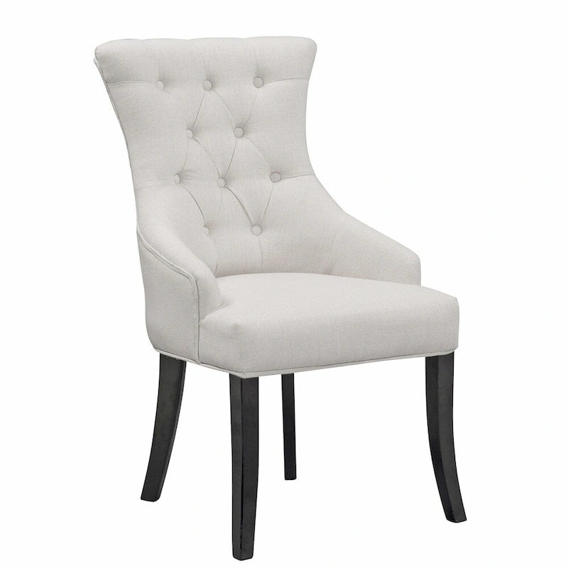 Set of 2 Beige Fabric Dining Chair Wing Chair with Tufted Buttons