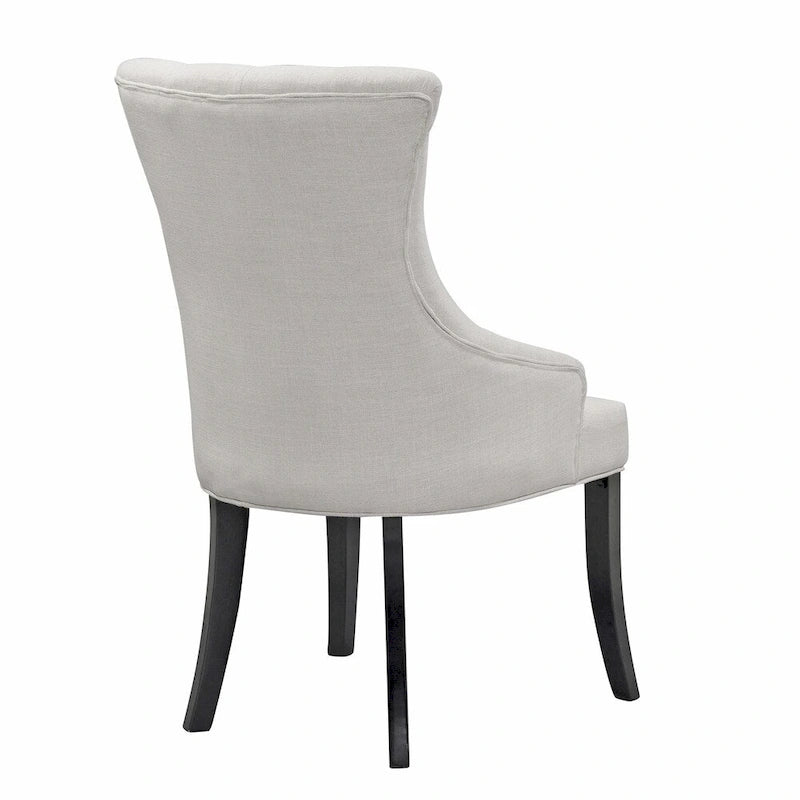 Set of 2 Beige Fabric Dining Chair Wing Chair with Tufted Buttons