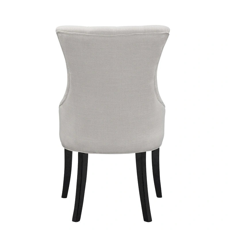 Set of 2 Beige Fabric Dining Chair Wing Chair with Tufted Buttons