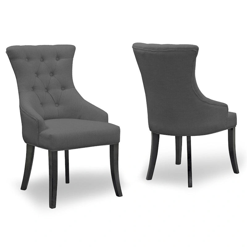 Set of 2 Beige Fabric Dining Chair Wing Chair with Tufted Buttons