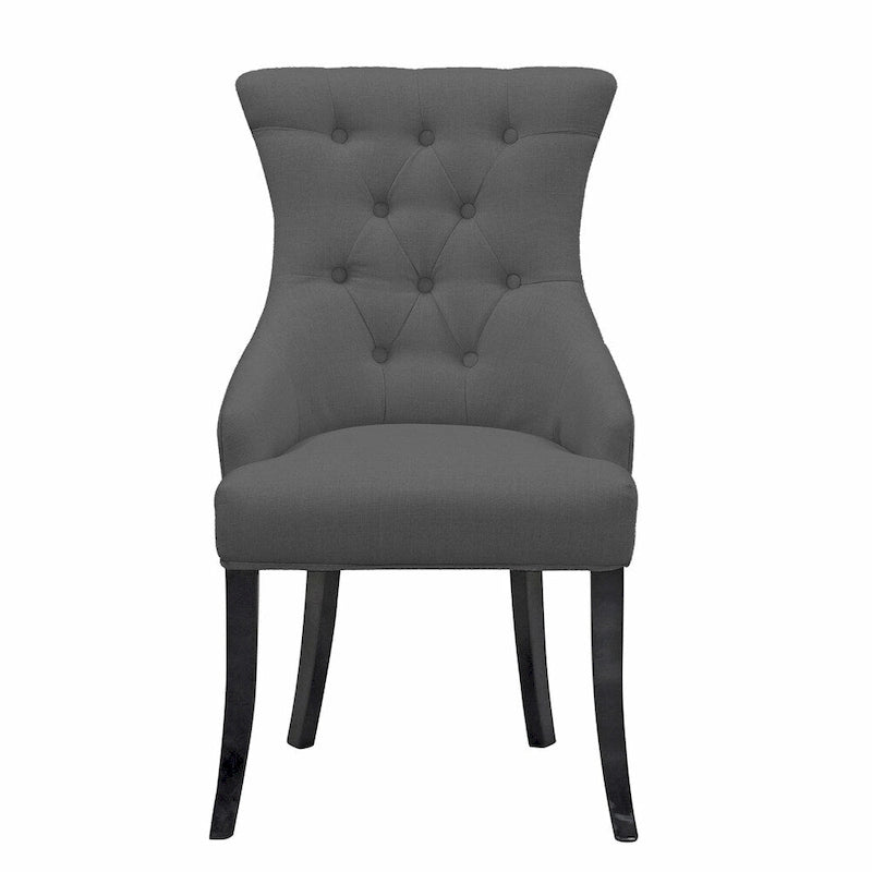 Set of 2 Beige Fabric Dining Chair Wing Chair with Tufted Buttons