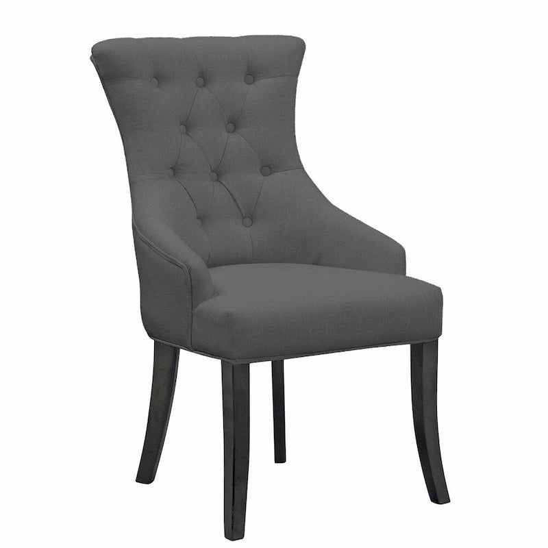 Set of 2 Beige Fabric Dining Chair Wing Chair with Tufted Buttons