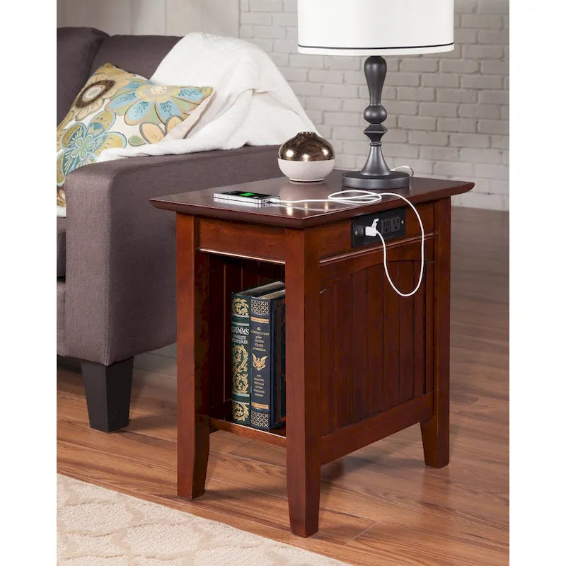 Chair Side Table with Built-in Charger