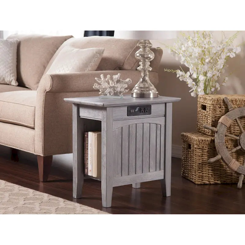 Chair Side Table with Built-in Charger