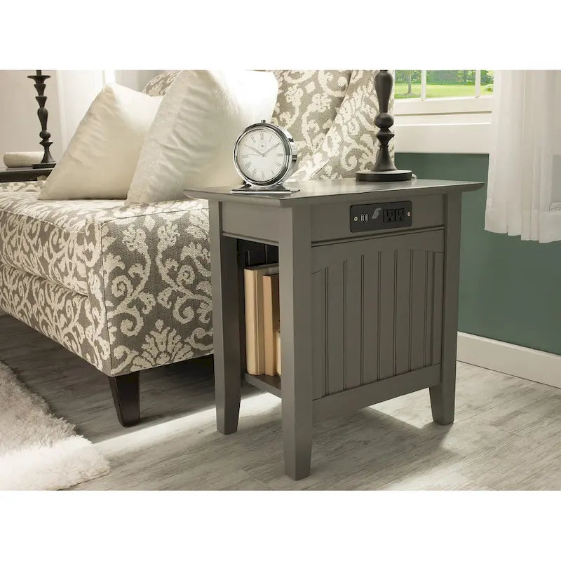 Chair Side Table with Built-in Charger