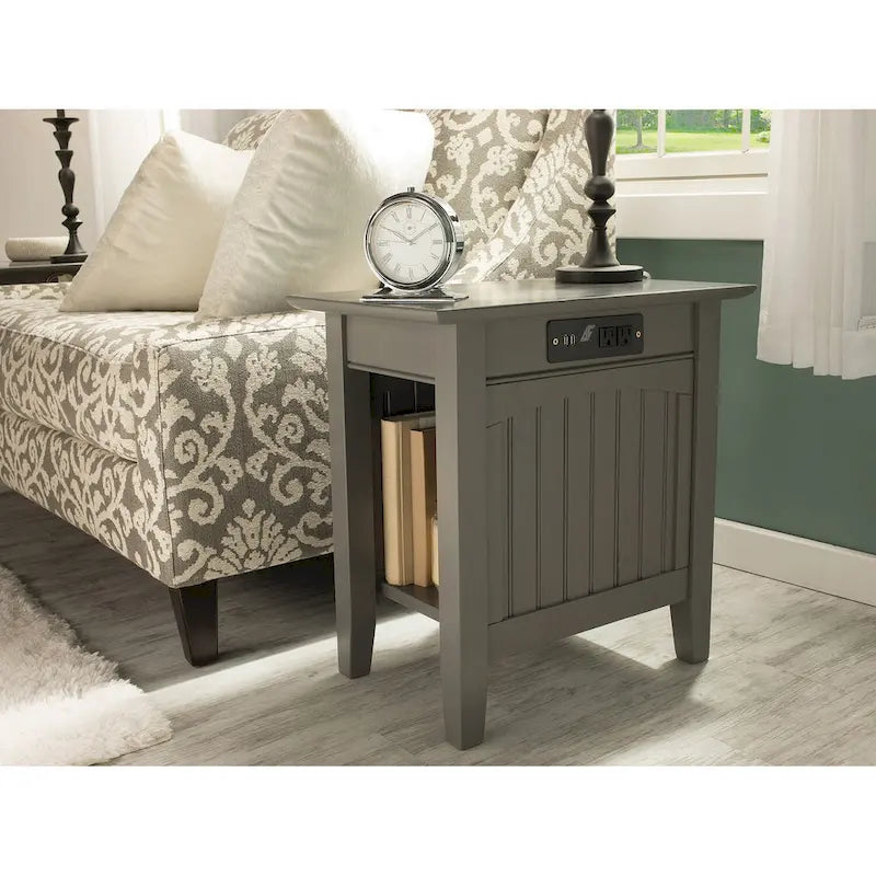 Chair Side Table with Built-in Charger
