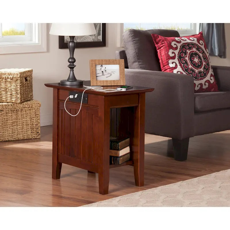 Chair Side Table with Built-in Charger