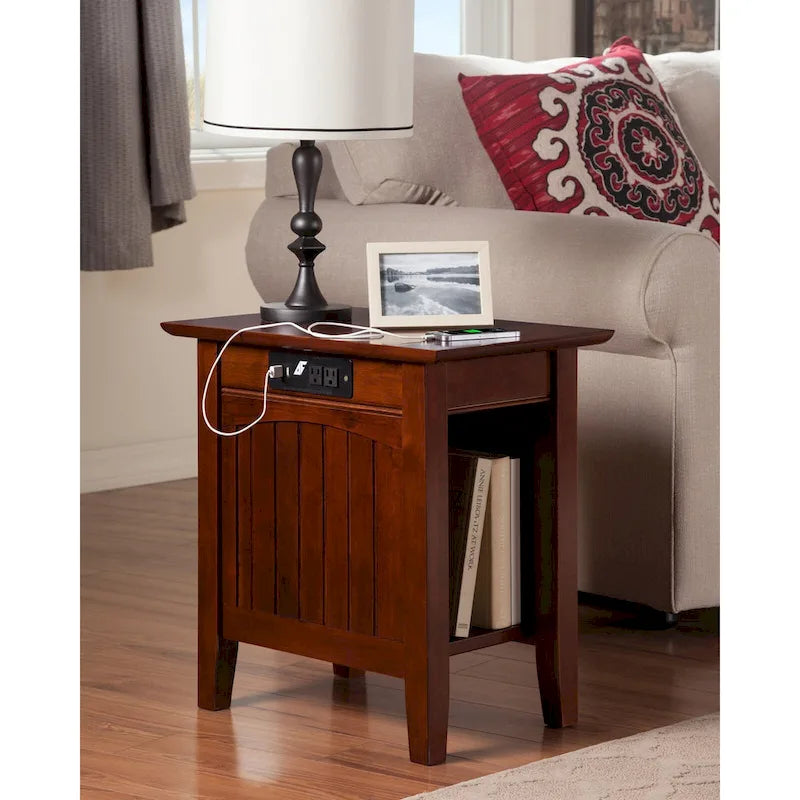 Chair Side Table with Built-in Charger
