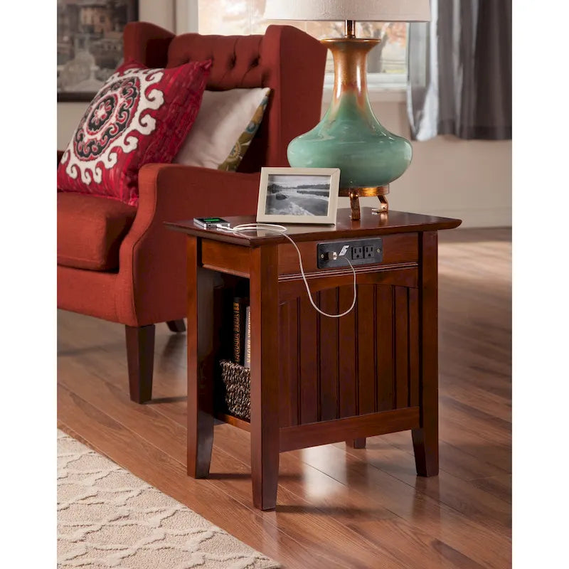 Chair Side Table with Built-in Charger