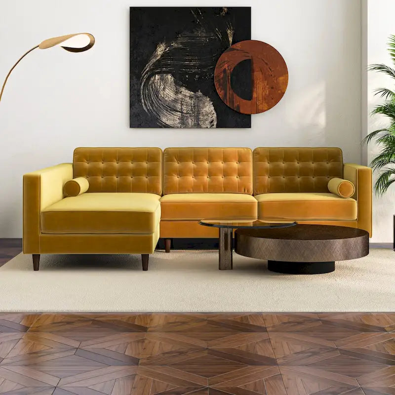 Tufted Modern Living Room Velvet Corner Sectional Sofa